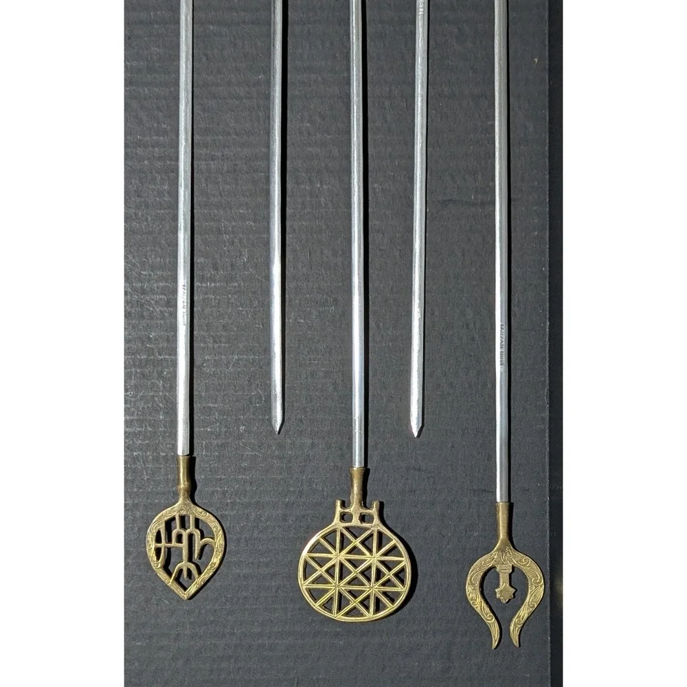 Vintage Turkish Brass and Stainless Tarzan Inox Kebab Skewers Set of Six